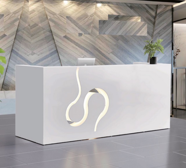 收银台公司前台接待台拐角烤漆前台桌简约现代商用店铺圆角小吧台